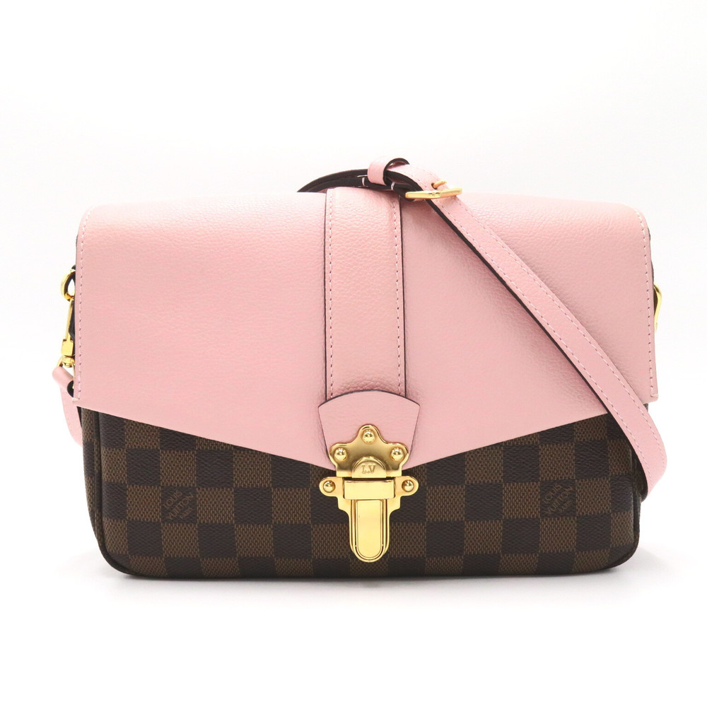 Louis Vuitton Clapton Shoulder Bag Magnolia Leather Damier Ebene Pink